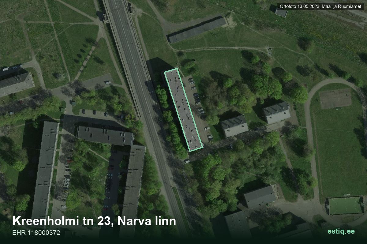 Kreenholmi mnt 23, Narva – hoone aerofoto, kontuur ehitisregistri (EHR) andmetest