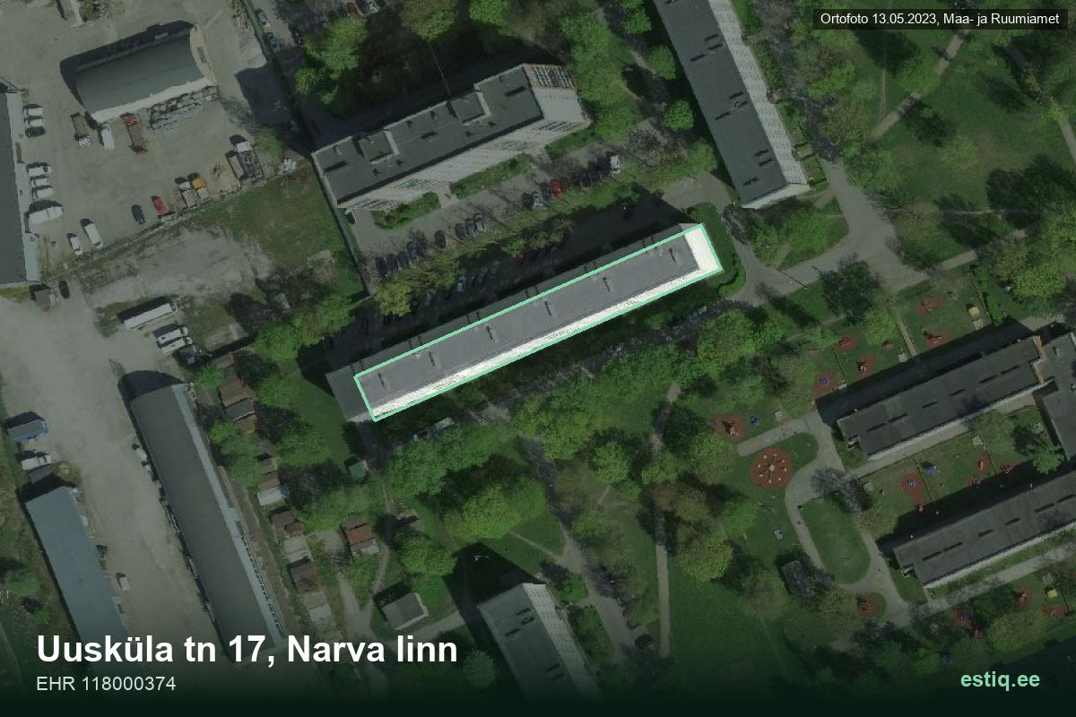 Uusküla tänav 17, Narva – аэрофото дома, контур по данным регистра строений (EHR)
