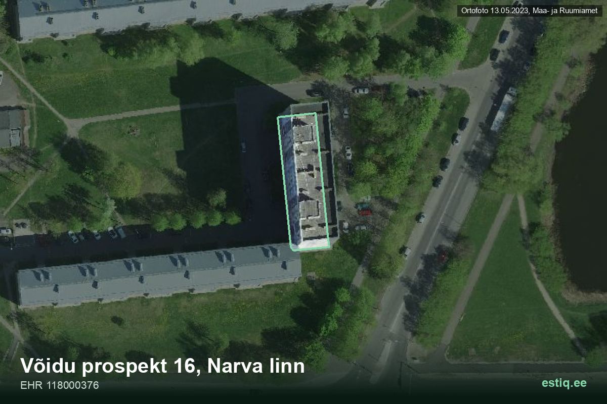 Võidu prospekt 16, Narva – ilmakuva rakennuksesta, ääriviiva rakennusrekisteristä (EHR)