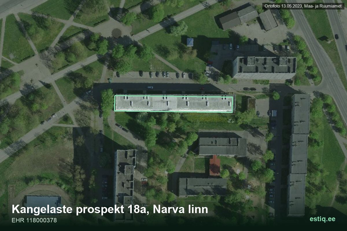 Kangelaste prospekt 18a, Narva – ilmakuva rakennuksesta, ääriviiva rakennusrekisteristä (EHR)