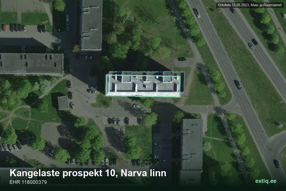 Kangelaste prospekt 10, Narva – hoone aerofoto, kontuur ehitisregistri (EHR) andmetest