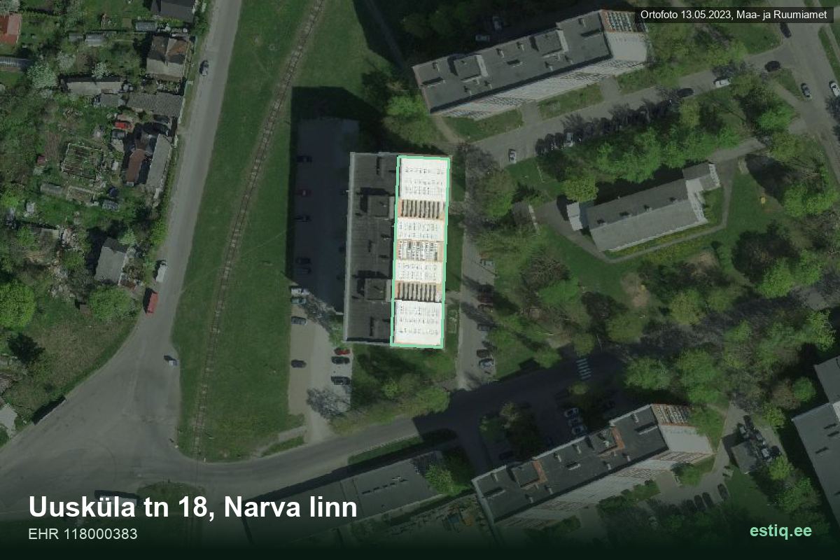 Uusküla tänav 18, Narva – aerial photo of the building, outline from the Building Register (EHR)