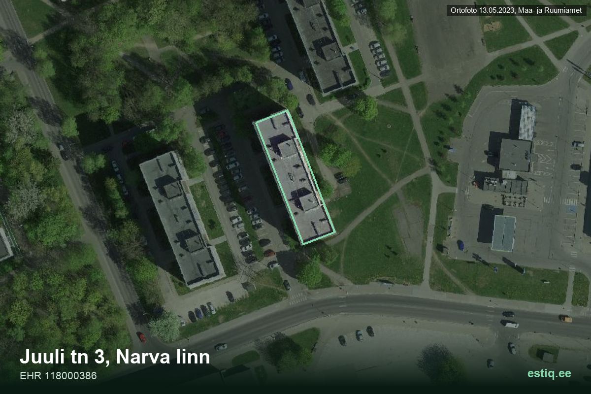 Juuli tänav 3, Narva – ilmakuva rakennuksesta, ääriviiva rakennusrekisteristä (EHR)