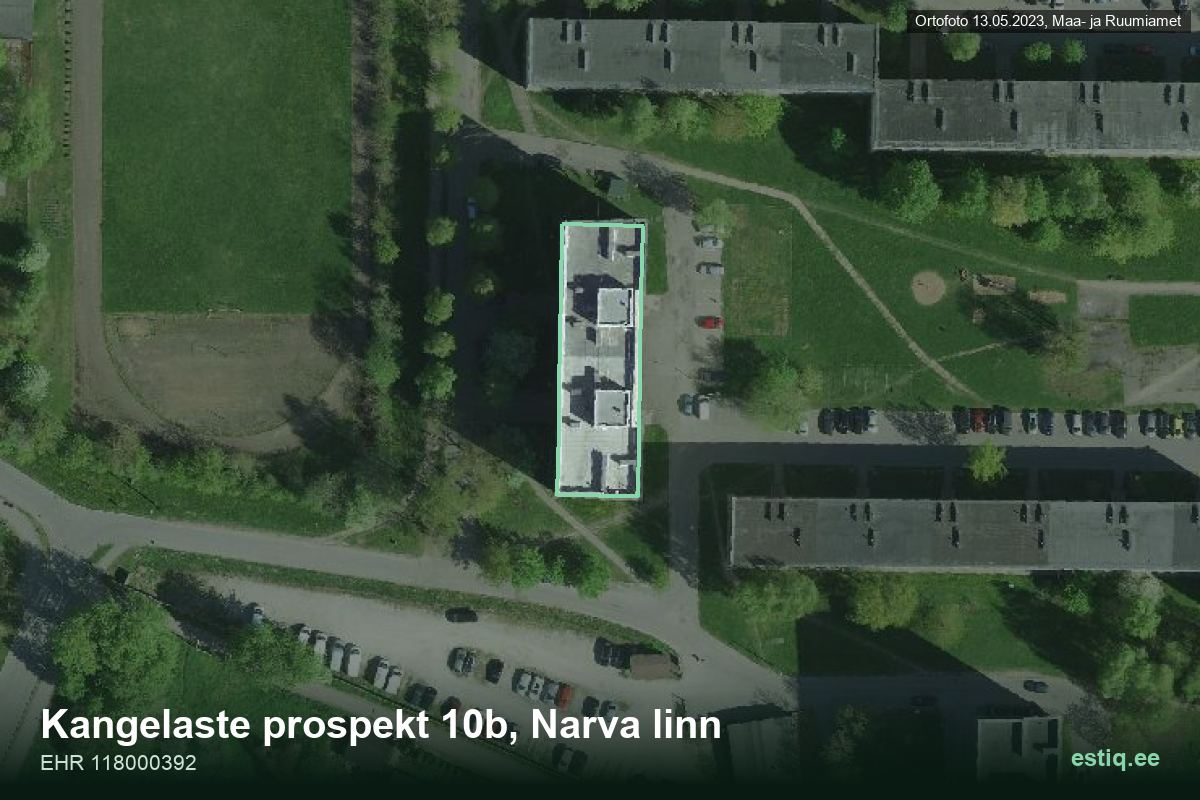 Kangelaste prospekt 10b, Narva – aerial photo of the building, outline from the Building Register (EHR)