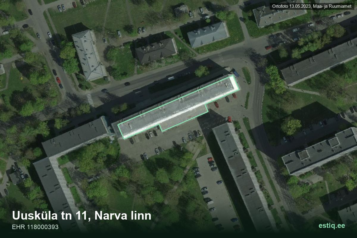 Uusküla tänav 11, Narva – аэрофото дома, контур по данным регистра строений (EHR)