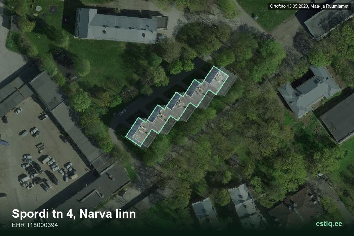 Spordi tänav 4, Narva – аэрофото дома, контур по данным регистра строений (EHR)