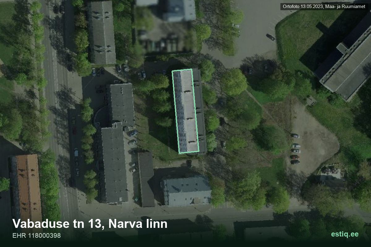 Vabaduse tänav 13, Narva – ilmakuva rakennuksesta, ääriviiva rakennusrekisteristä (EHR)
