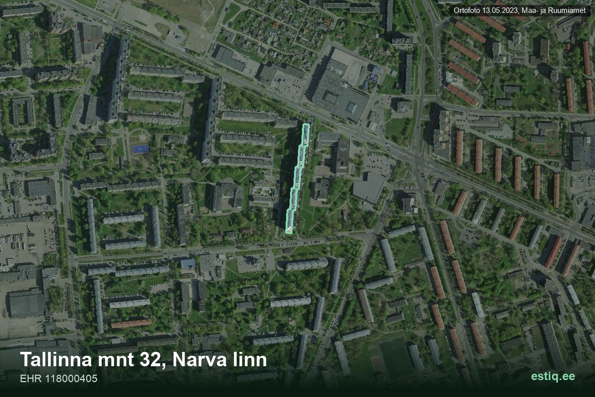 Tallinna mnt 32, Narva – ilmakuva rakennuksesta, ääriviiva rakennusrekisteristä (EHR)