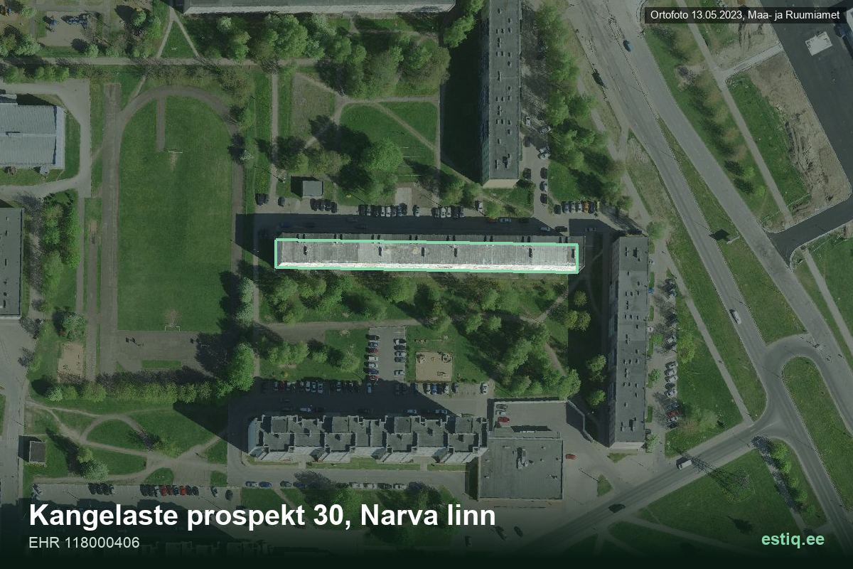 Kangelaste prospekt 30, Narva – hoone aerofoto, kontuur ehitisregistri (EHR) andmetest