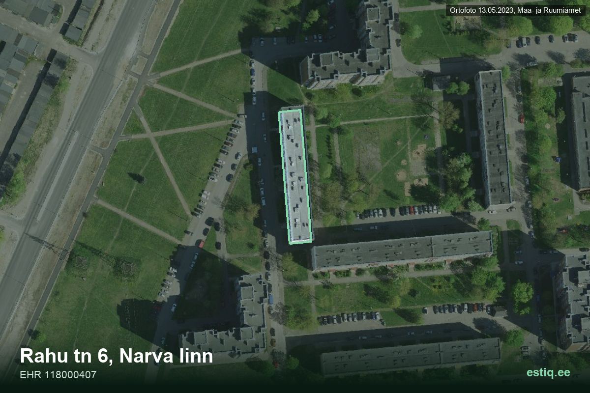 Rahu tänav 6, Narva – aerial photo of the building, outline from the Building Register (EHR)