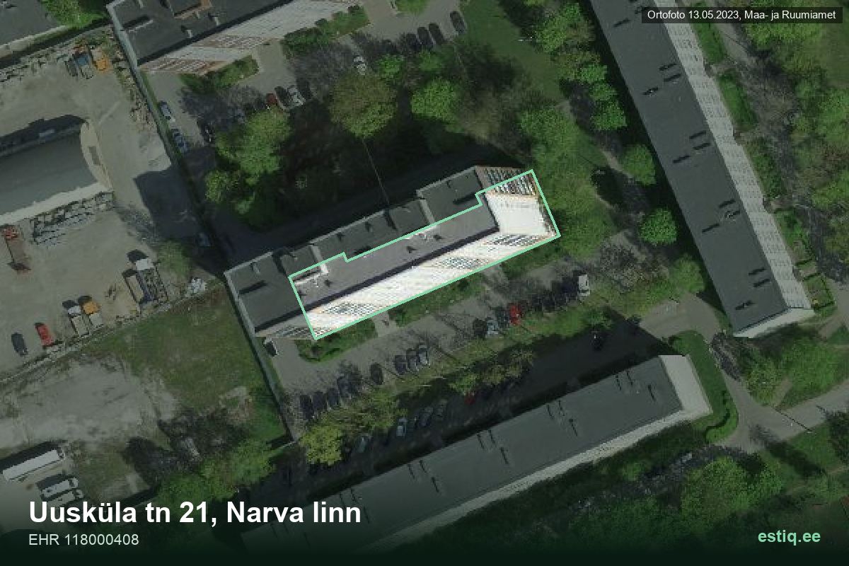 Uusküla tänav 21, Narva – hoone aerofoto, kontuur ehitisregistri (EHR) andmetest