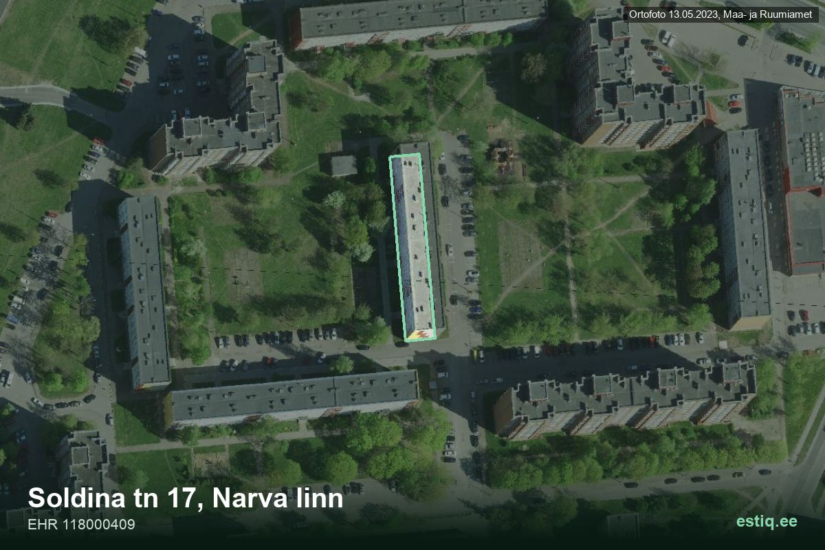 Soldina tänav 17, Narva – hoone aerofoto, kontuur ehitisregistri (EHR) andmetest