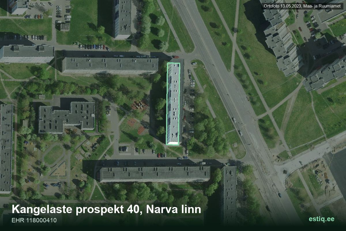 Kangelaste prospekt 40, Narva – aerial photo of the building, outline from the Building Register (EHR)