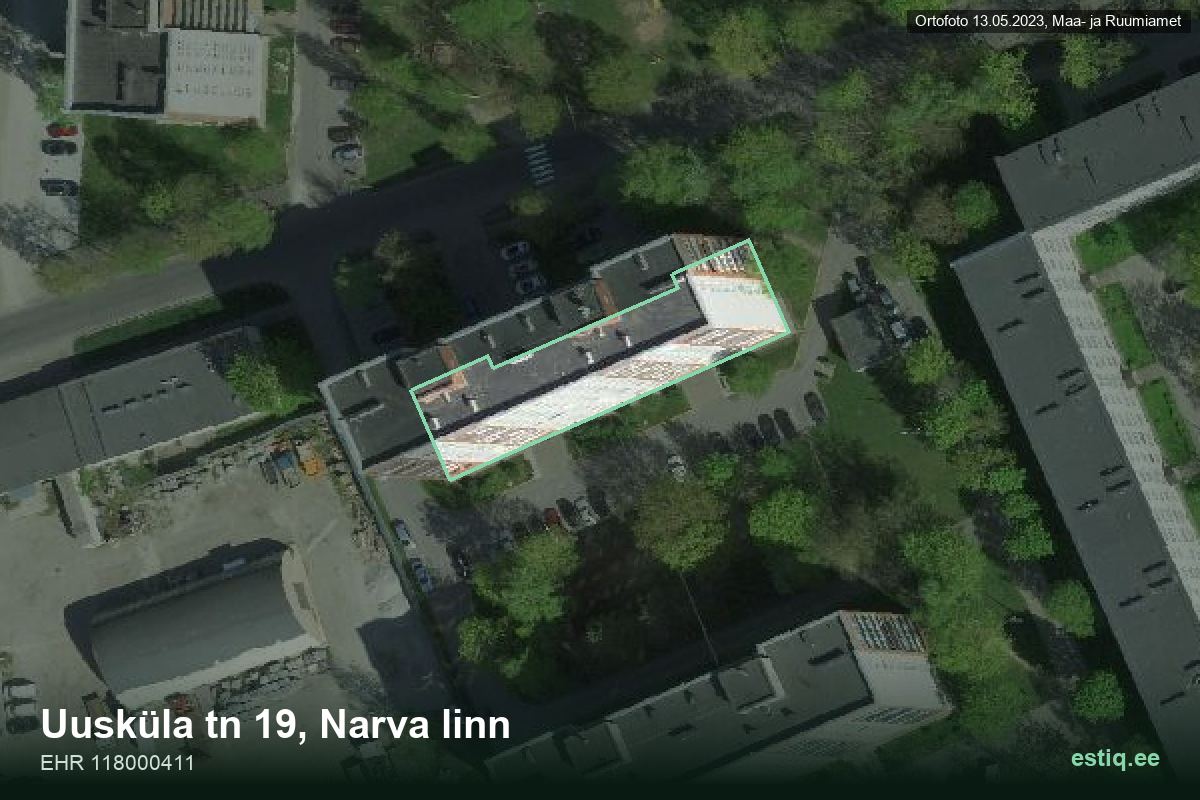 Uusküla tänav 19, Narva – aerial photo of the building, outline from the Building Register (EHR)