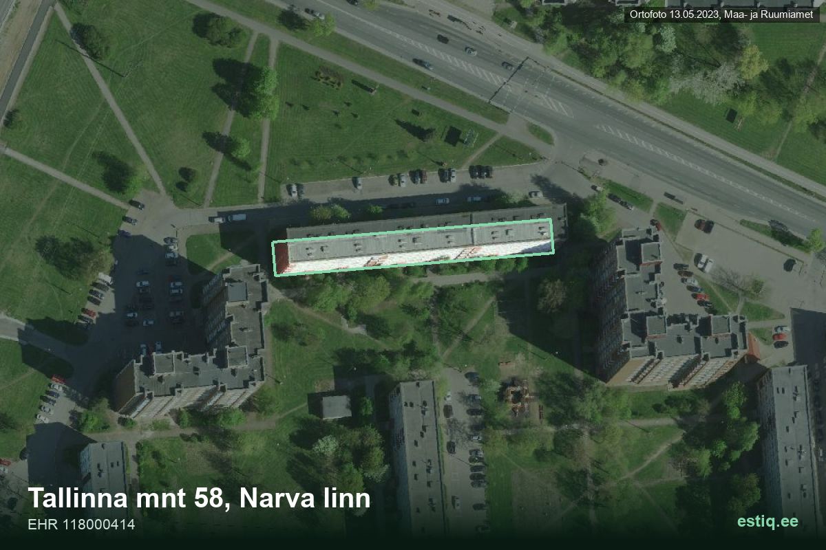Tallinna mnt 58, Narva – hoone aerofoto, kontuur ehitisregistri (EHR) andmetest