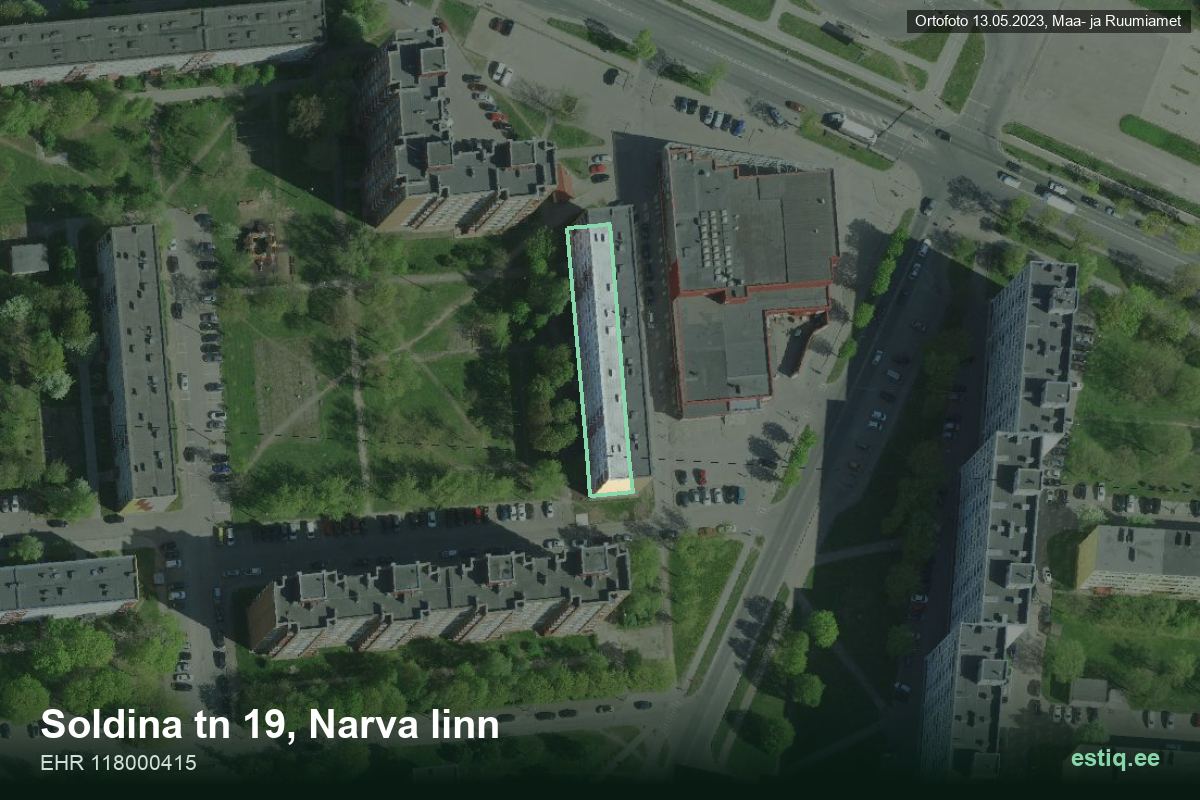 Soldina tänav 19, Narva – аэрофото дома, контур по данным регистра строений (EHR)
