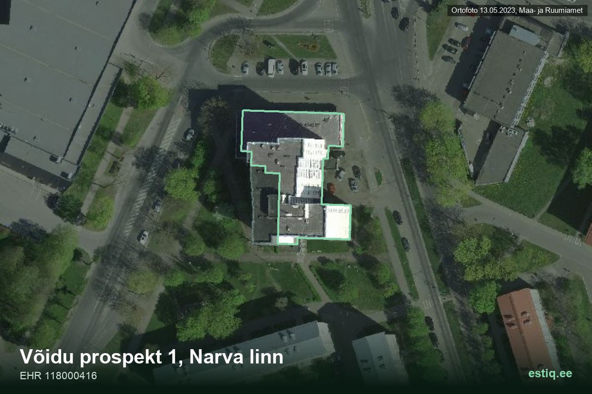 Võidu prospekt 1, Narva – hoone aerofoto, kontuur ehitisregistri (EHR) andmetest