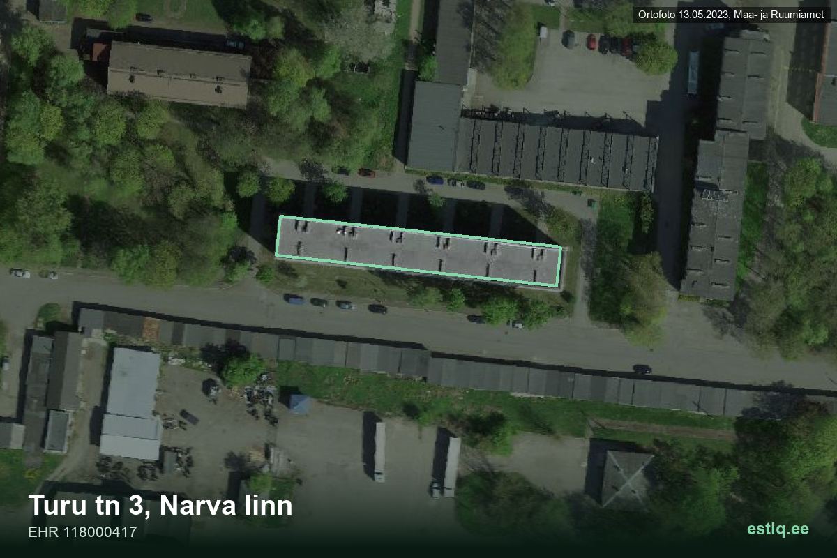 Turu tänav 3, Narva – hoone aerofoto, kontuur ehitisregistri (EHR) andmetest