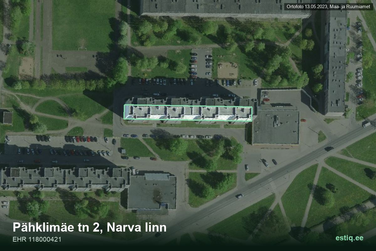 Pähklimäe tänav 2, Narva – aerial photo of the building, outline from the Building Register (EHR)