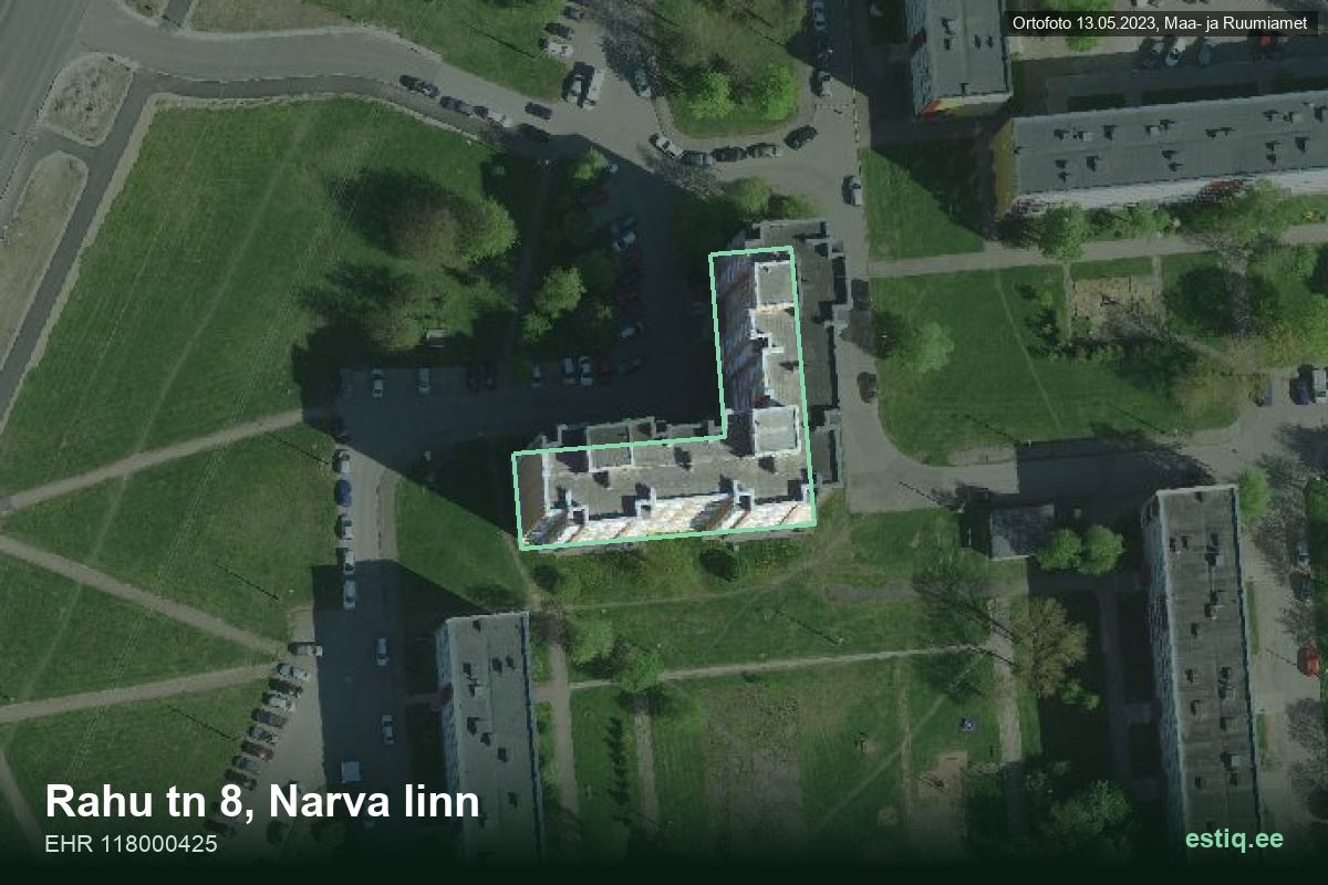 Rahu tänav 8, Narva – ilmakuva rakennuksesta, ääriviiva rakennusrekisteristä (EHR)