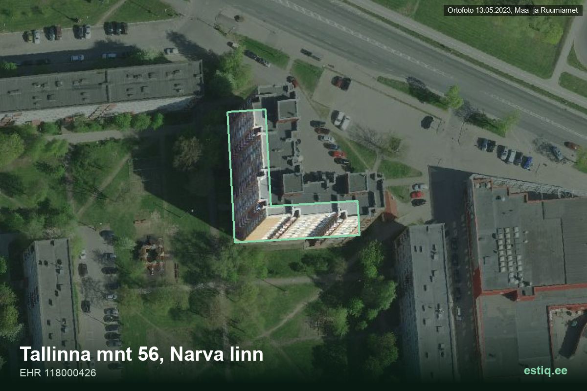 Tallinna mnt 56, Narva – hoone aerofoto, kontuur ehitisregistri (EHR) andmetest