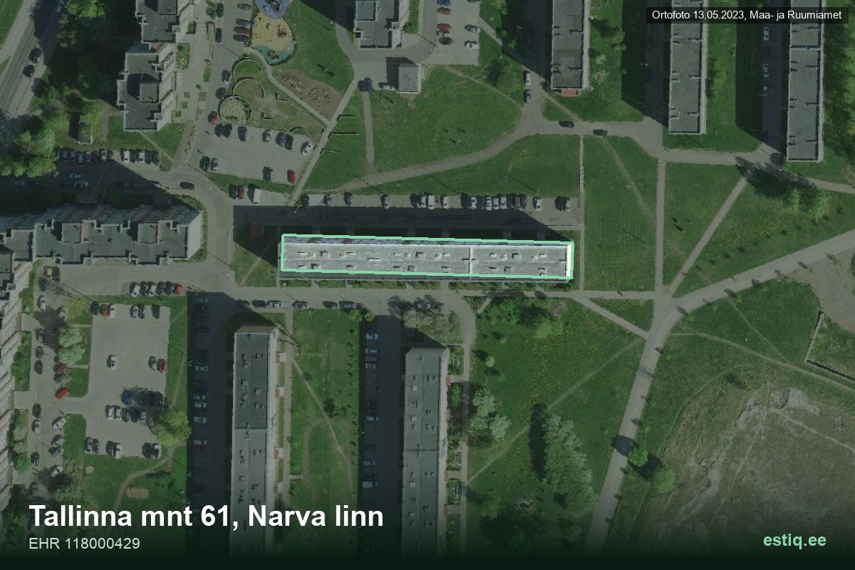 Tallinna mnt 61, Narva – hoone aerofoto, kontuur ehitisregistri (EHR) andmetest