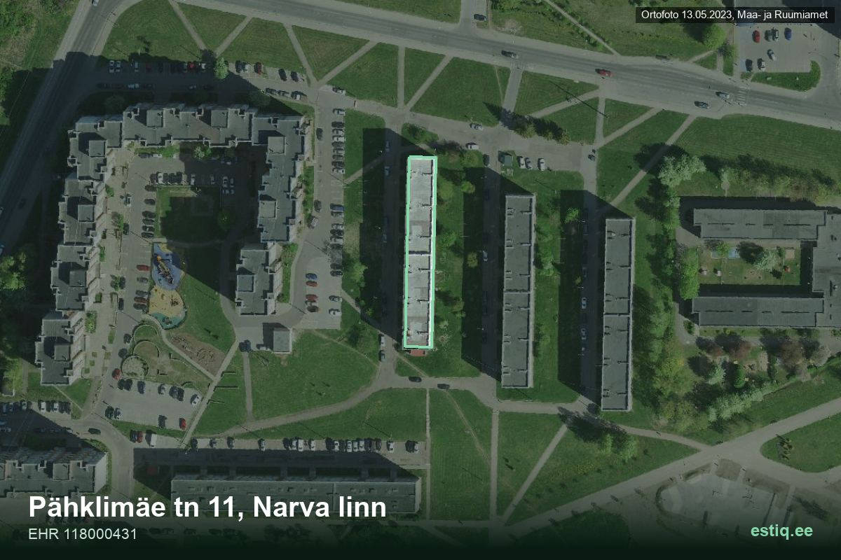 Pähklimäe tänav 11, Narva – hoone aerofoto, kontuur ehitisregistri (EHR) andmetest