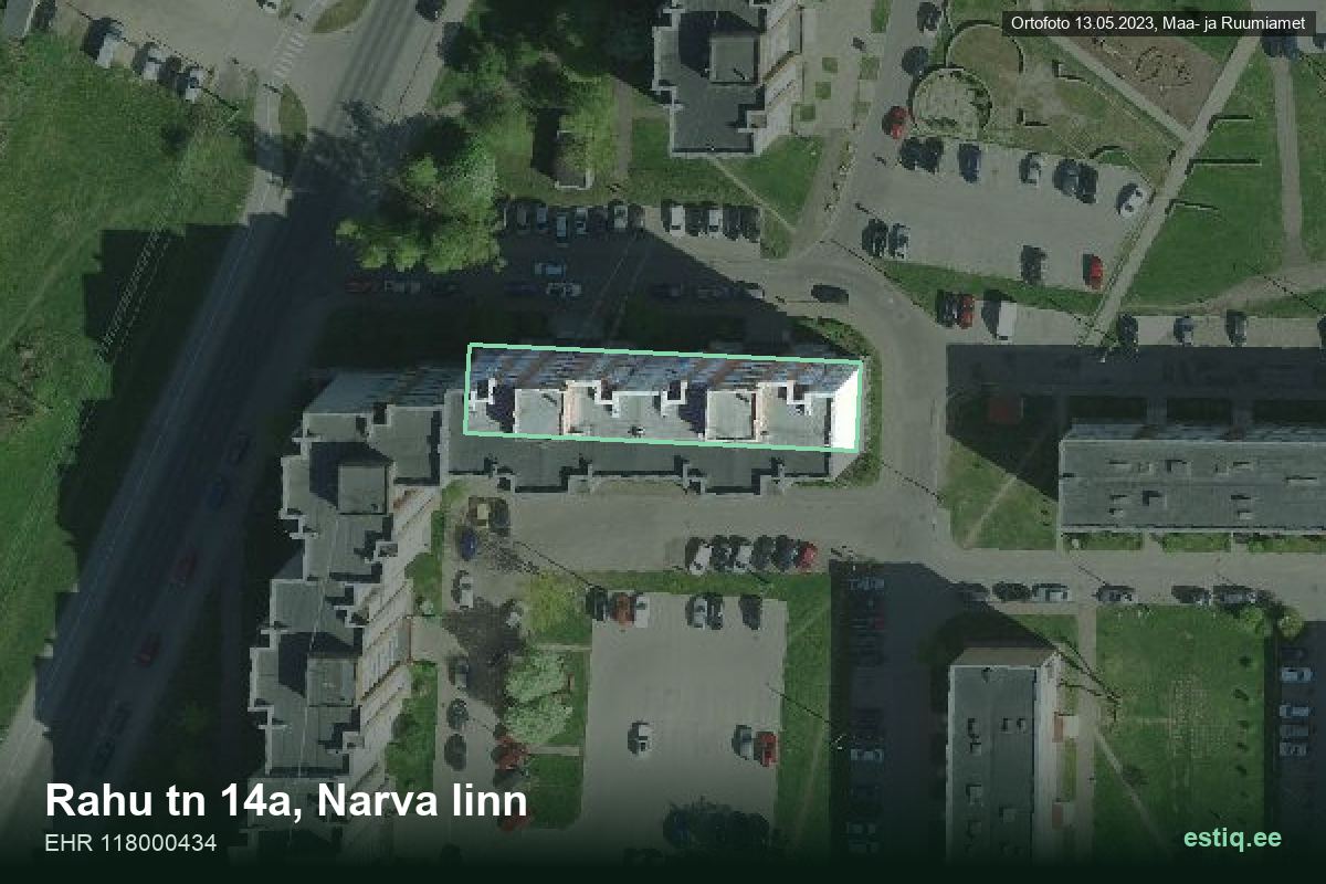 Rahu tänav 14a, Narva – hoone aerofoto, kontuur ehitisregistri (EHR) andmetest