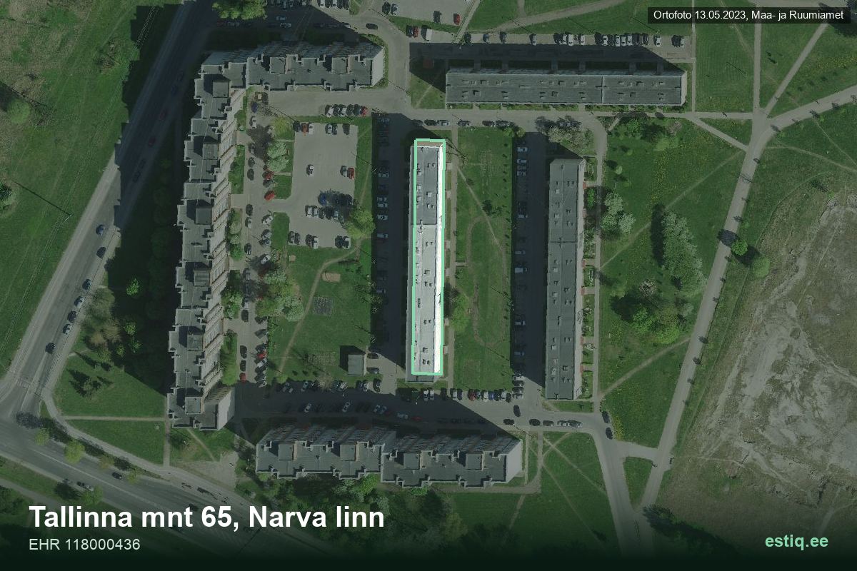 Tallinna mnt 65, Narva – ilmakuva rakennuksesta, ääriviiva rakennusrekisteristä (EHR)