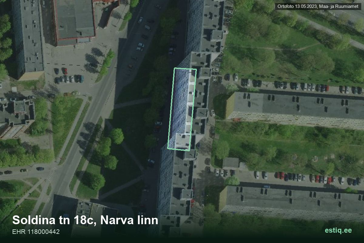 Soldina tänav 18c, Narva – ilmakuva rakennuksesta, ääriviiva rakennusrekisteristä (EHR)