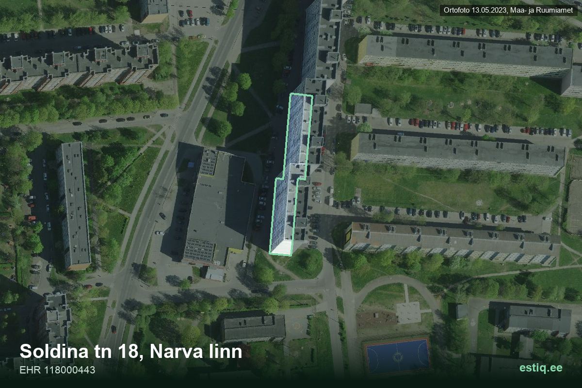 Soldina tänav 18, Narva – aerial photo of the building, outline from the Building Register (EHR)