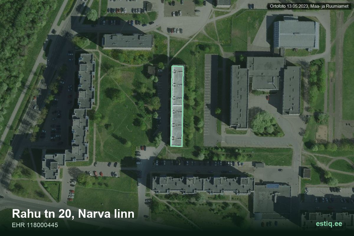 Rahu tänav 20, Narva – hoone aerofoto, kontuur ehitisregistri (EHR) andmetest