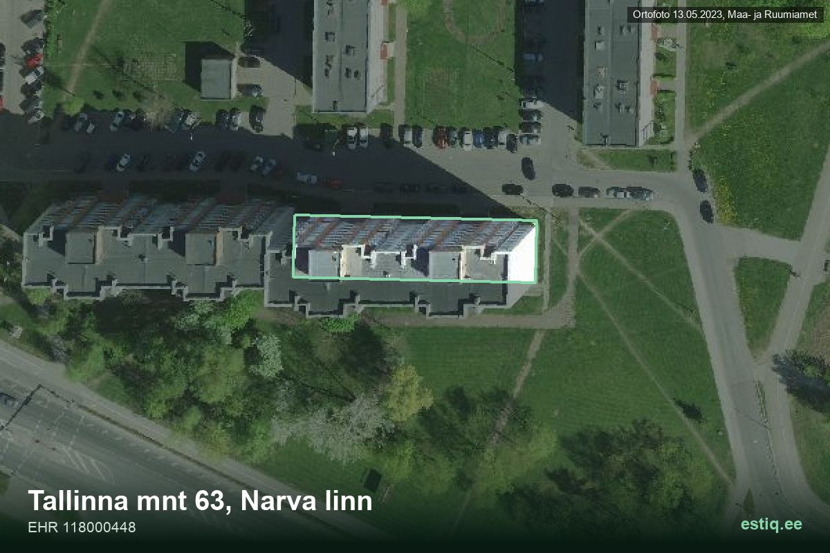 Tallinna mnt 63, Narva – aerial photo of the building, outline from the Building Register (EHR)