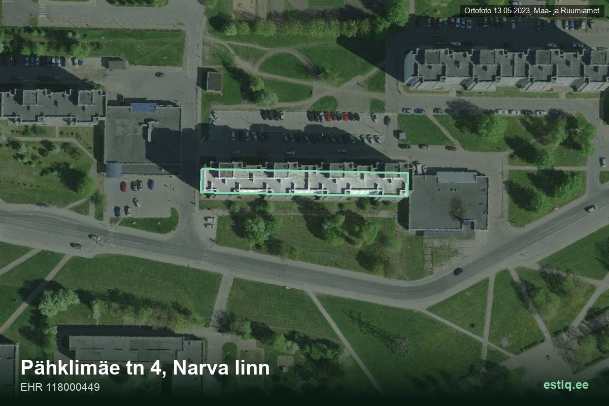 Pähklimäe tänav 4, Narva – аэрофото дома, контур по данным регистра строений (EHR)