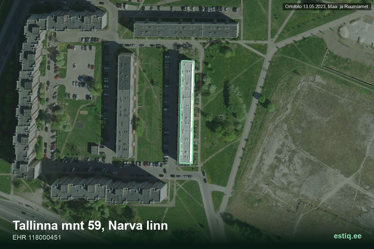 Tallinna mnt 59, Narva – aerial photo of the building, outline from the Building Register (EHR)
