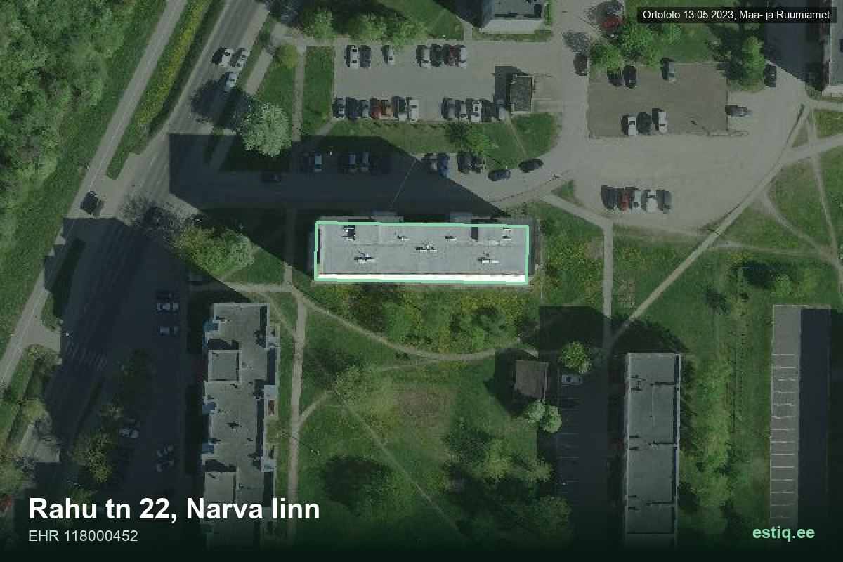Rahu tänav 22, Narva – aerial photo of the building, outline from the Building Register (EHR)