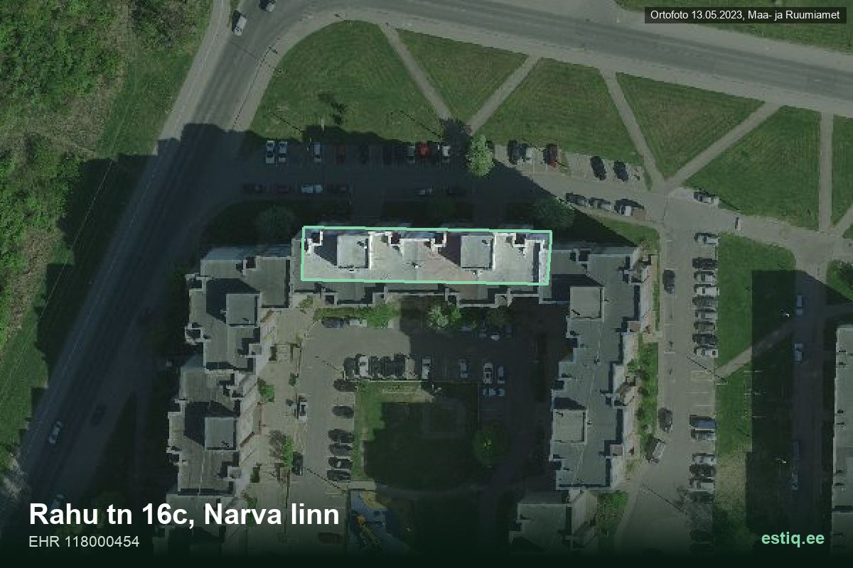 Rahu tänav 16c, Narva – аэрофото дома, контур по данным регистра строений (EHR)