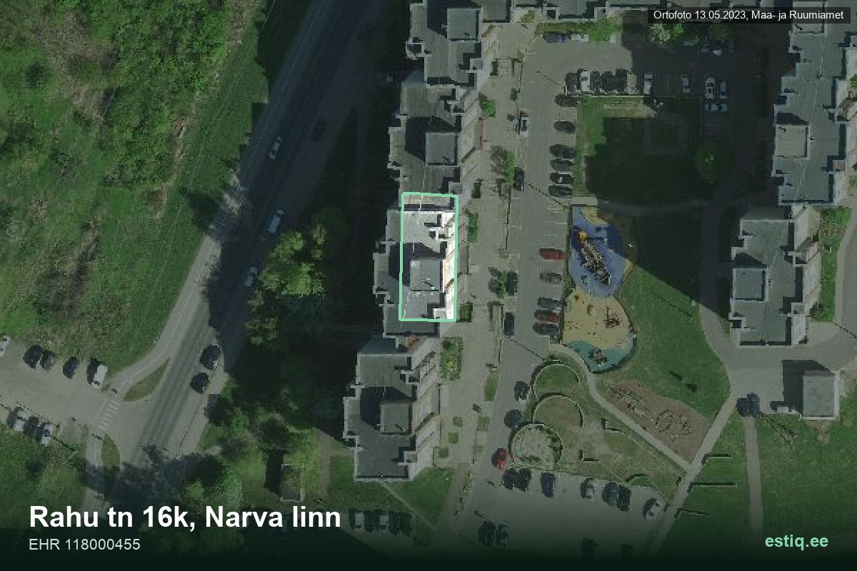 Rahu tänav 16k, Narva – hoone aerofoto, kontuur ehitisregistri (EHR) andmetest