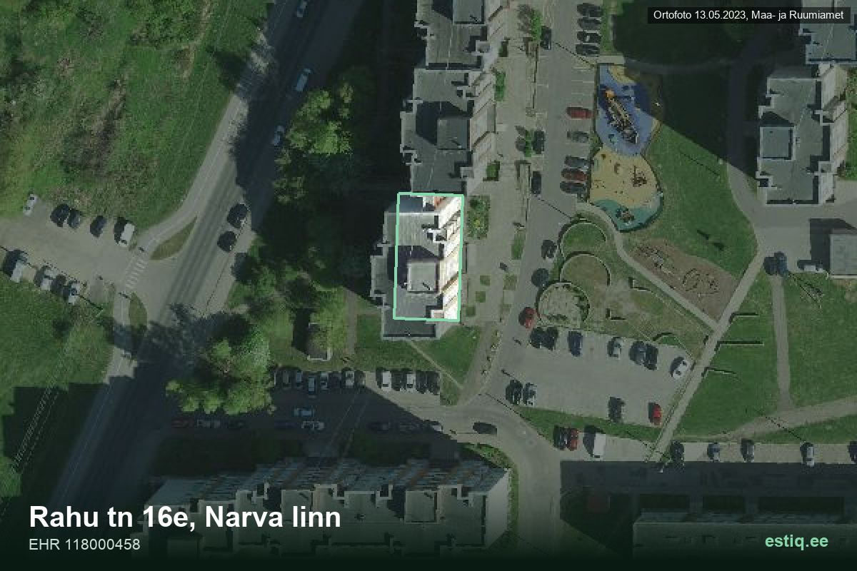 Rahu tänav 16e, Narva – aerial photo of the building, outline from the Building Register (EHR)