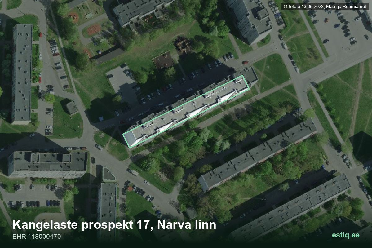 Kangelaste prospekt 17, Narva – hoone aerofoto, kontuur ehitisregistri (EHR) andmetest