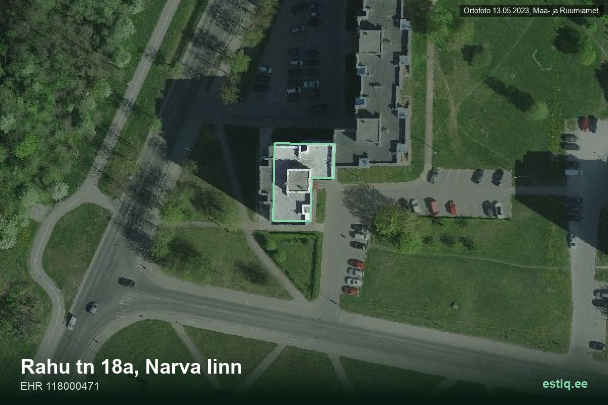 Rahu tänav 18a, Narva – hoone aerofoto, kontuur ehitisregistri (EHR) andmetest