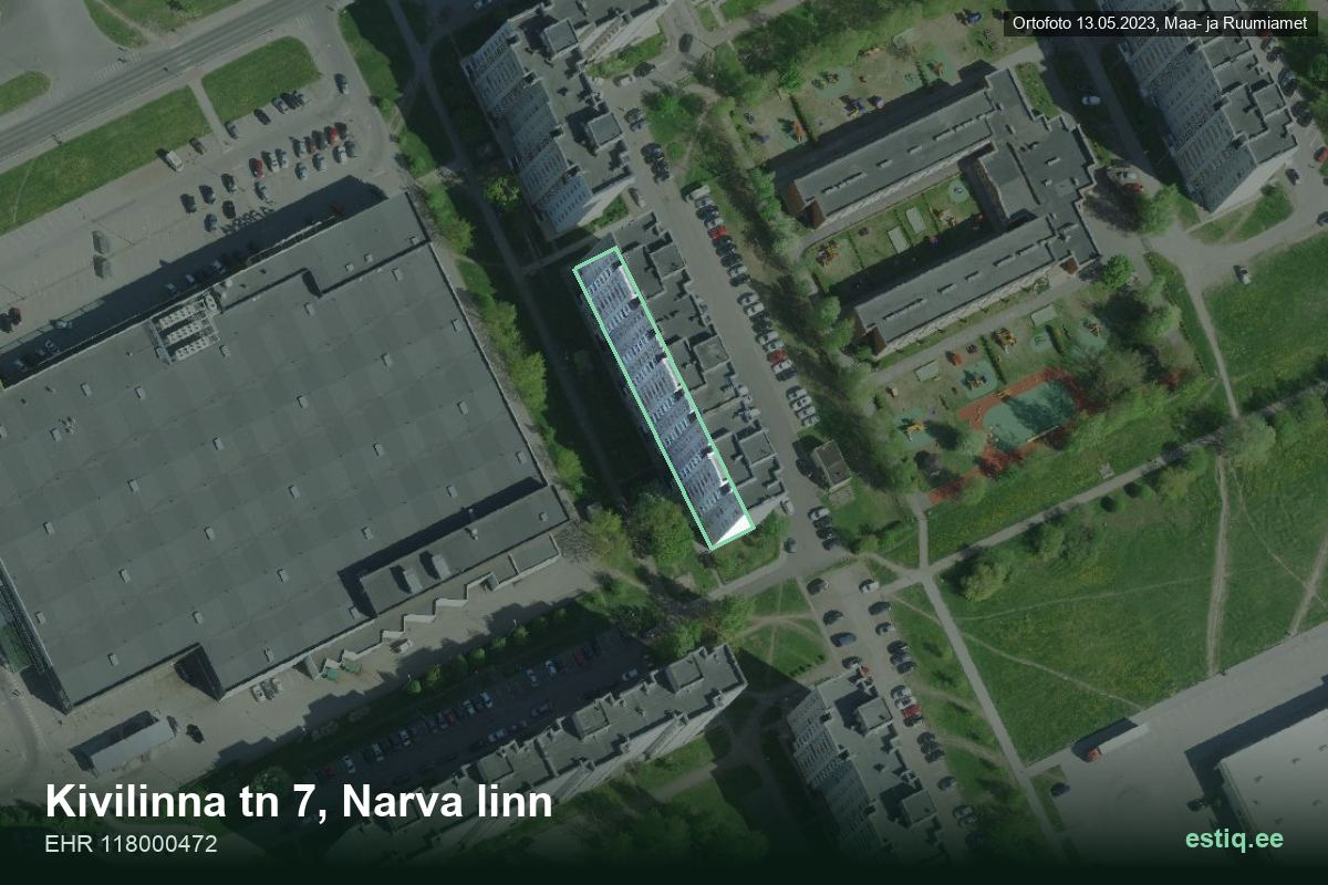 Kivilinna tänav 7, Narva – aerial photo of the building, outline from the Building Register (EHR)