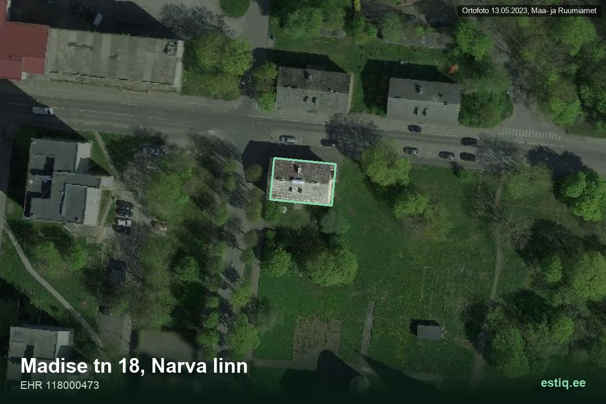 Madise tänav 18, Narva – hoone aerofoto, kontuur ehitisregistri (EHR) andmetest