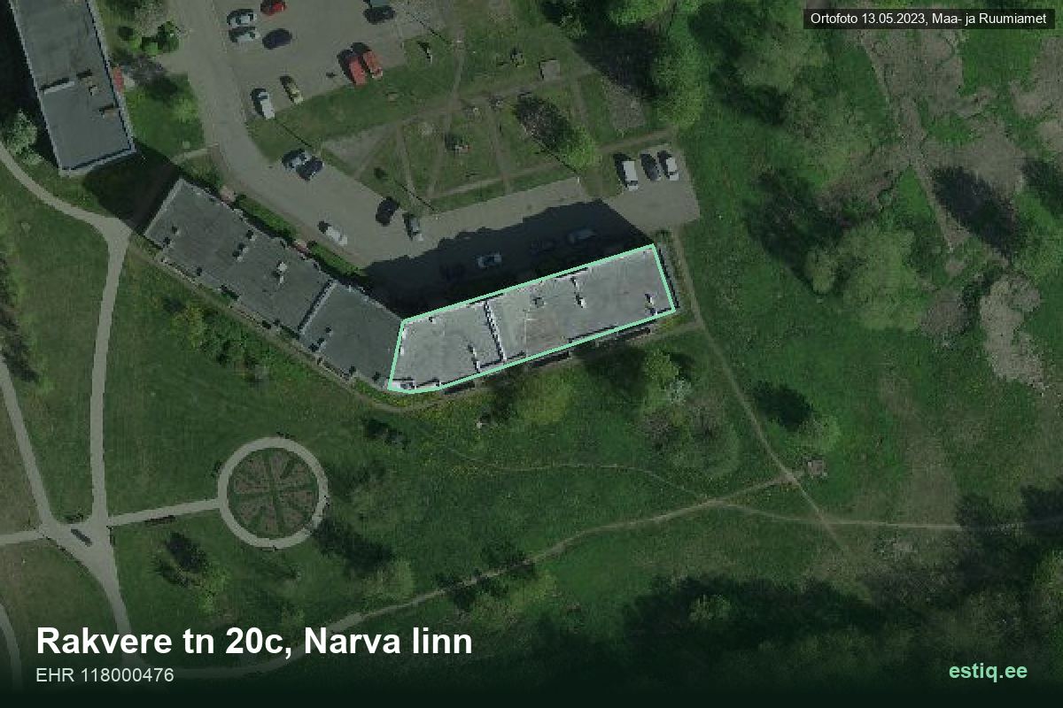 Rakvere tänav 20c, Narva – hoone aerofoto, kontuur ehitisregistri (EHR) andmetest