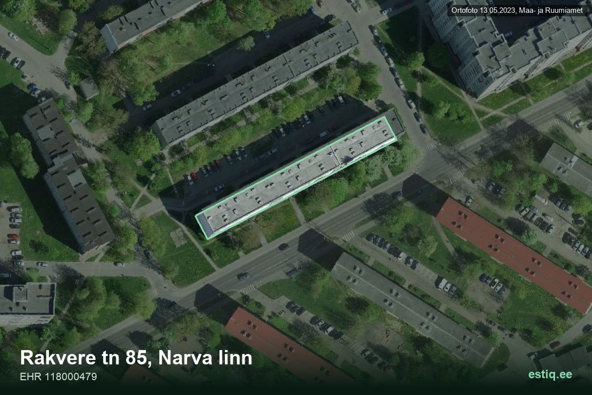 Rakvere tänav 85, Narva – hoone aerofoto, kontuur ehitisregistri (EHR) andmetest