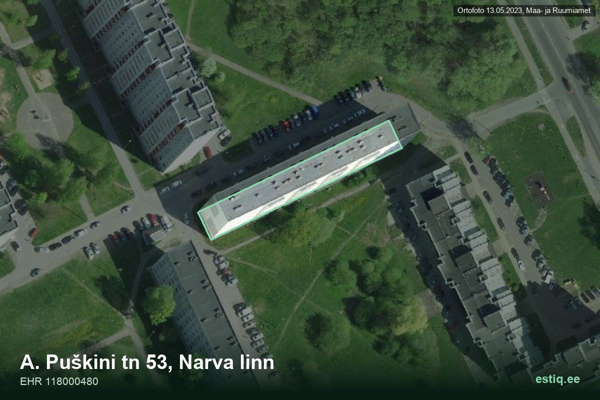 A. Puškini tänav 53, Narva – ilmakuva rakennuksesta, ääriviiva rakennusrekisteristä (EHR)