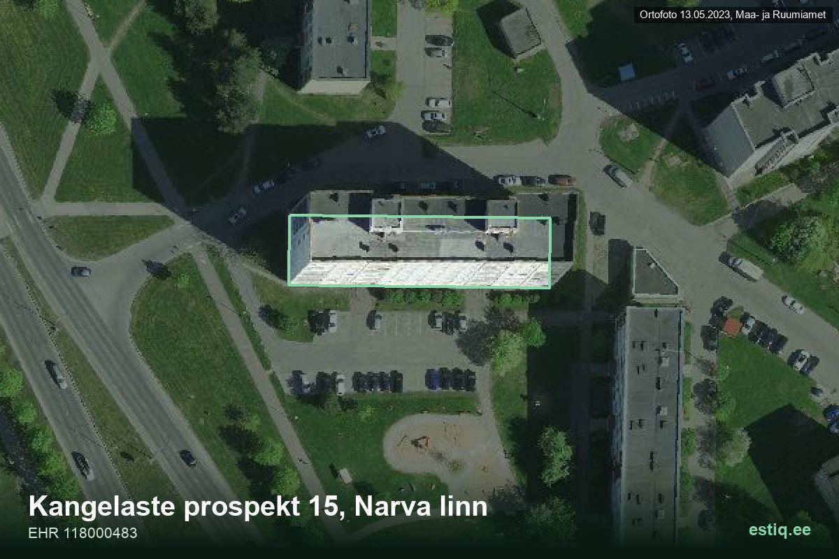 Kangelaste prospekt 15, Narva – aerial photo of the building, outline from the Building Register (EHR)