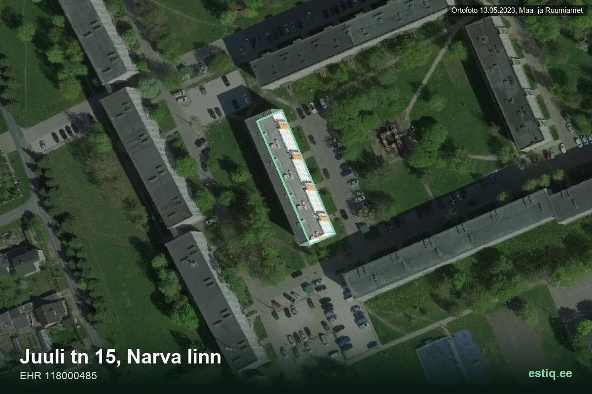 Juuli tänav 15, Narva – ilmakuva rakennuksesta, ääriviiva rakennusrekisteristä (EHR)