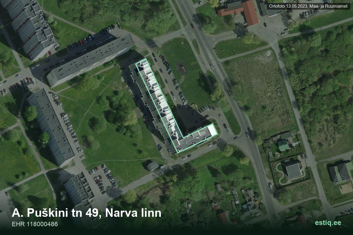 A. Puškini tänav 49, Narva – aerial photo of the building, outline from the Building Register (EHR)