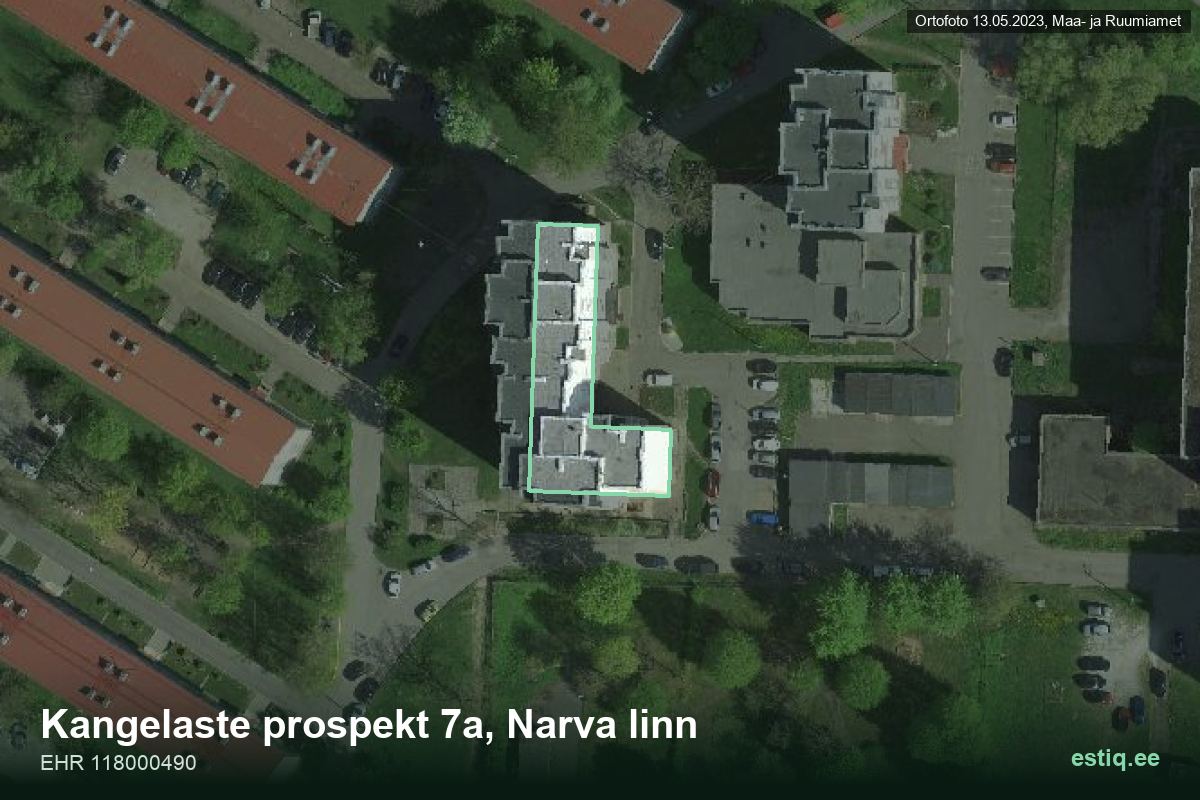 Kangelaste prospekt 7a, Narva – aerial photo of the building, outline from the Building Register (EHR)
